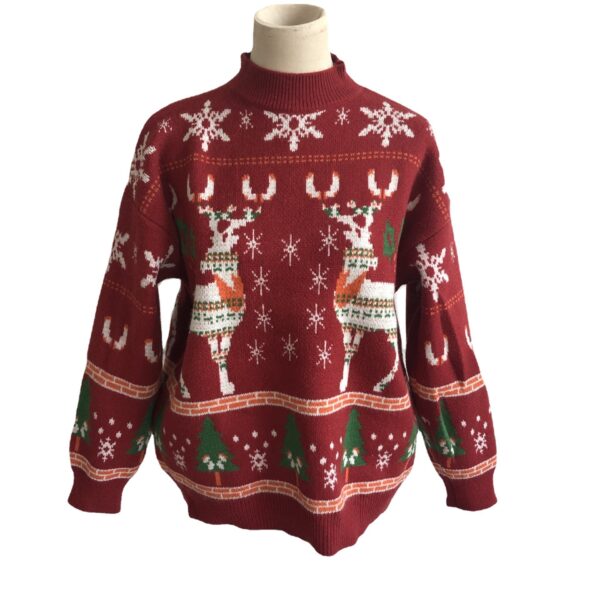 Zomaica Women's Fashion Christmas Theme Elk Snowflake Christmas Tree Knitted Sweater - Image 3