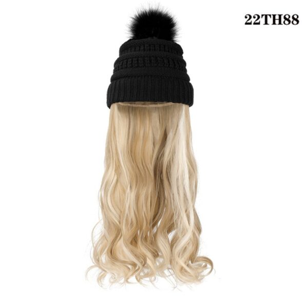 Zomaica™ Beanie Wig, Hat Hair Extension Long Wavy Curly Black Hat Wig with Faux Fur Pom Hat, wig hat Attached Synthetic Hairpiece for Women Girls Winter - Image 9