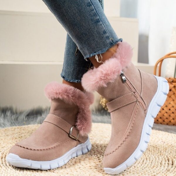 New Snow Boots Winter Warm Thickened Solid Color Plush Ankle Boots With Buckle Design Plus Velvet Flat Shoes For Women - Image 4
