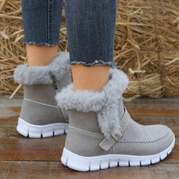 New Snow Boots Winter Warm Thickened Solid Color Plush Ankle Boots With Buckle Design Plus Velvet Flat Shoes For Women - Image 8