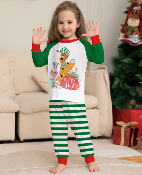 Zomaico Green Cartoon Striped Printed Long Sleeves Festival Homewear Pajamas - Image 4