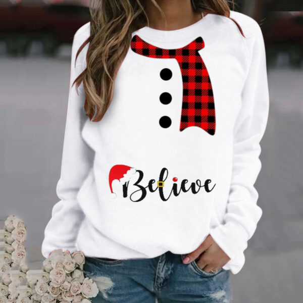 Zomaica Women's Fashion Christmas Pattern Printing Long Sleeve Crew Neck Sweater