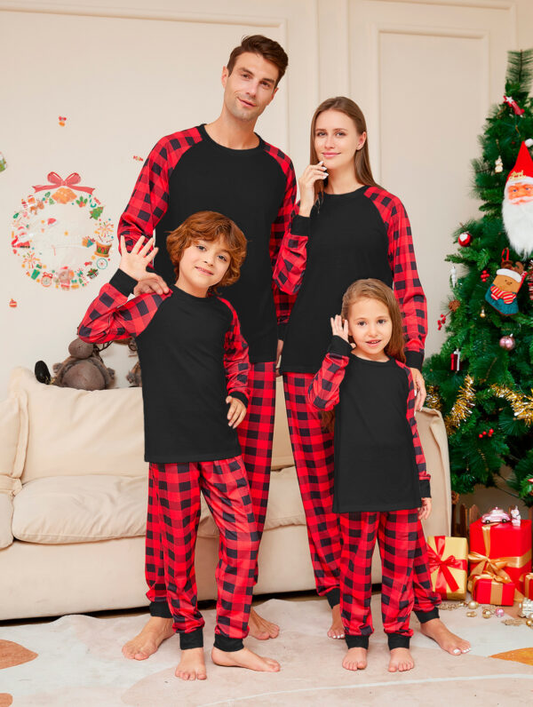 Zomaica Women's Fashion Christmas Solid Color Plaid Printed Pajamas Set - Image 2
