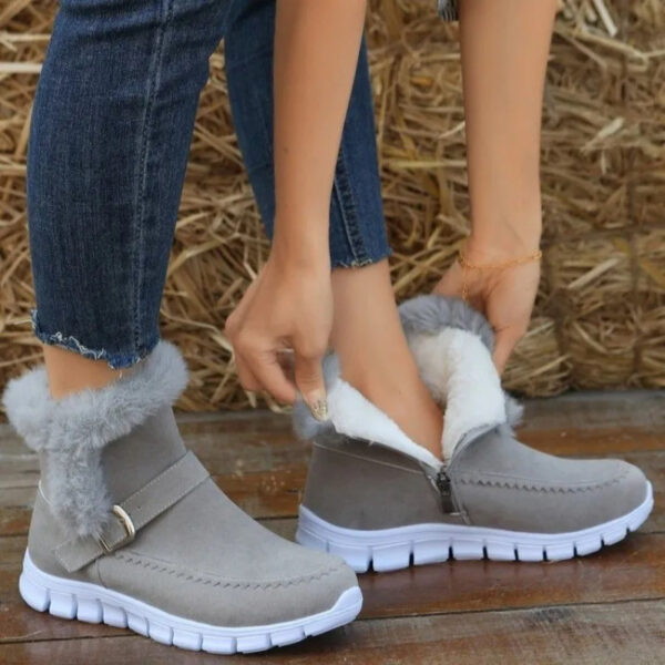 New Snow Boots Winter Warm Thickened Solid Color Plush Ankle Boots With Buckle Design Plus Velvet Flat Shoes For Women - Image 2