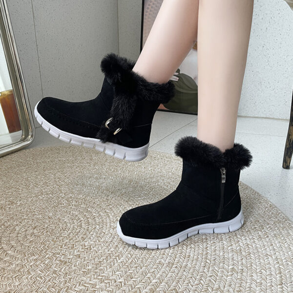 New Snow Boots Winter Warm Thickened Solid Color Plush Ankle Boots With Buckle Design Plus Velvet Flat Shoes For Women - Image 9