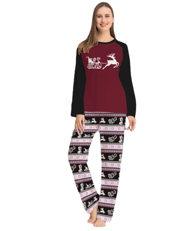 Zomaica Women's Fashion Deer Pattern With Stripes Letter Printing Christmas Parent-child Suit - Image 3