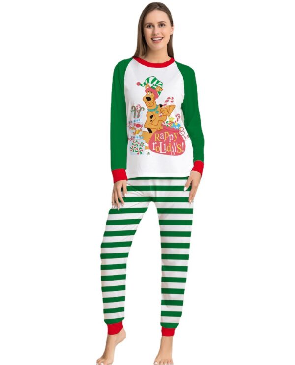 Zomaico Green Cartoon Striped Printed Long Sleeves Festival Homewear Pajamas - Image 5