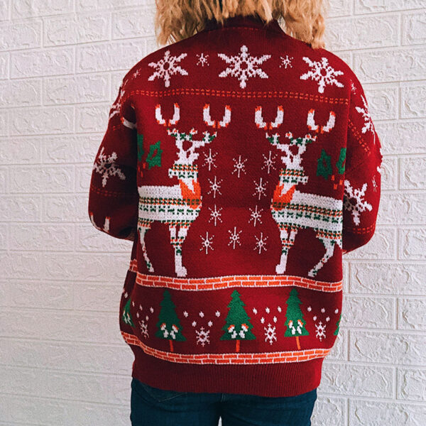 Zomaica Women's Fashion Christmas Theme Elk Snowflake Christmas Tree Knitted Sweater - Image 5