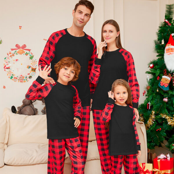 Zomaica Women's Fashion Christmas Solid Color Plaid Printed Pajamas Set