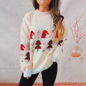Zomaica Women's Fashion Christmas Round Neck Long Sleeve Sweater