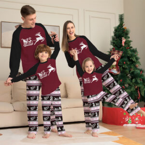 Zomaica Women's Fashion Deer Pattern With Stripes Letter Printing Christmas Parent-child Suit