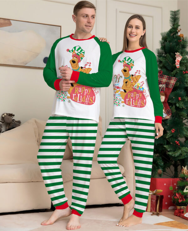 Zomaico Green Cartoon Striped Printed Long Sleeves Festival Homewear Pajamas - Image 2