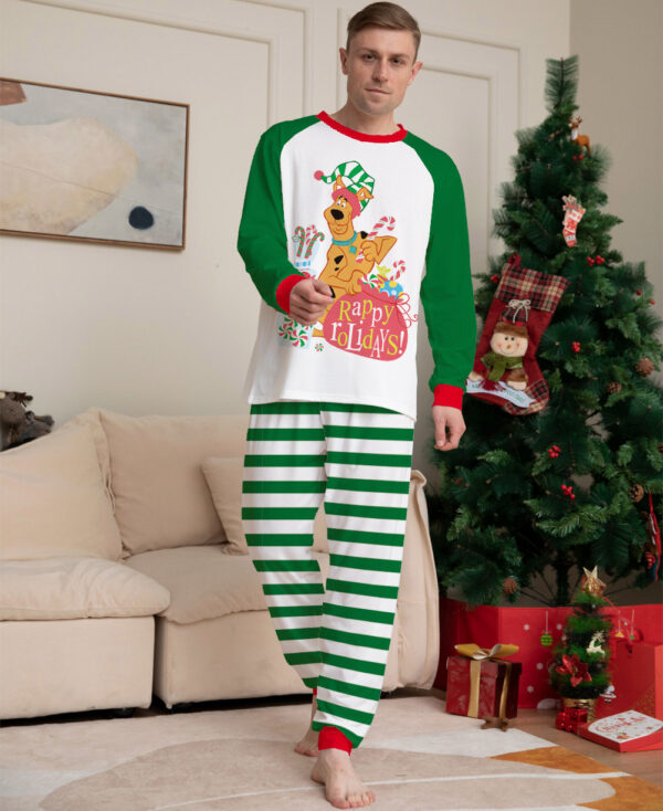 Zomaico Green Cartoon Striped Printed Long Sleeves Festival Homewear Pajamas - Image 3