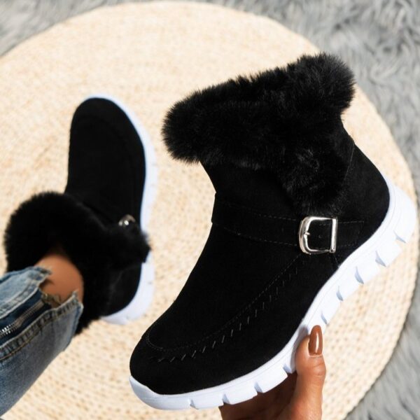 New Snow Boots Winter Warm Thickened Solid Color Plush Ankle Boots With Buckle Design Plus Velvet Flat Shoes For Women - Image 5