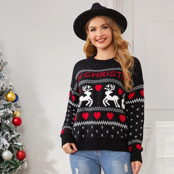 Zomaica Cute Elk Heart Print Sweater Women Fashion Pullover Christmas Knitted Sweater Winter Tops - Image 5