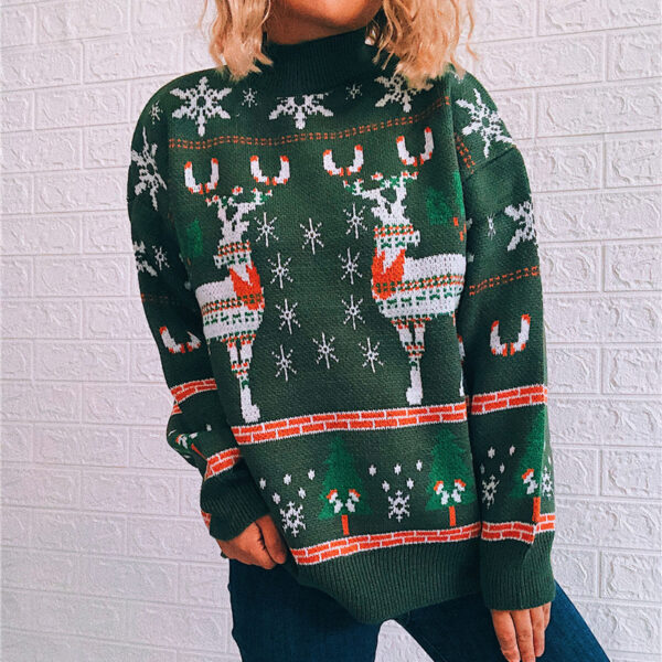 Zomaica Women's Fashion Christmas Theme Elk Snowflake Christmas Tree Knitted Sweater - Image 6
