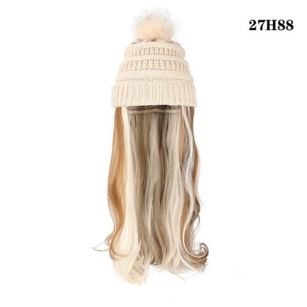 Zomaica™ Beanie Wig, Hat Hair Extension Long Wavy Curly Black Hat Wig with Faux Fur Pom Hat, wig hat Attached Synthetic Hairpiece for Women Girls Winter - Image 5