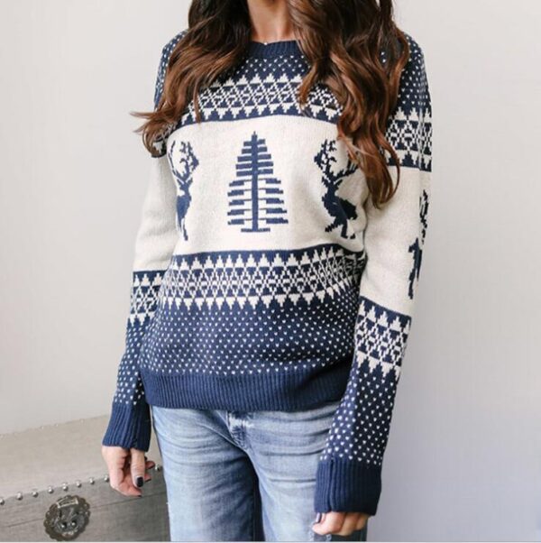Zomaica Christmas Sweater Cute Elk Geometric Print Knitted Sweater Woemen Winter Tops Clothes - Image 4