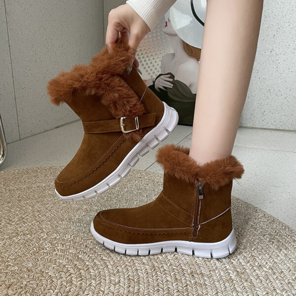New Snow Boots Winter Warm Thickened Solid Color Plush Ankle Boots With Buckle Design Plus Velvet Flat Shoes For Women - Image 10