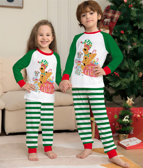 Zomaico Green Cartoon Striped Printed Long Sleeves Festival Homewear Pajamas - Image 6