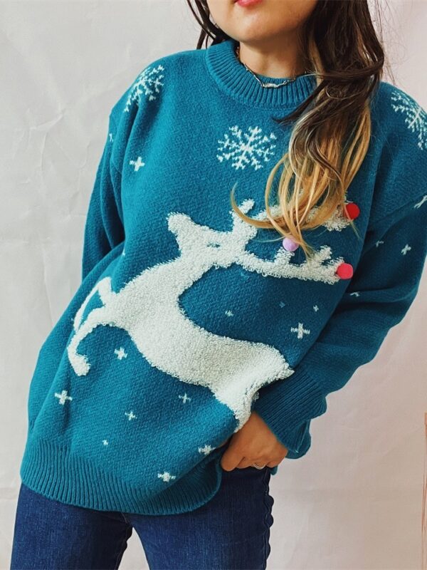 Zomaica Women's Deer Snowflake Jacquard Colorful Ball Christmas Sweater - Image 5