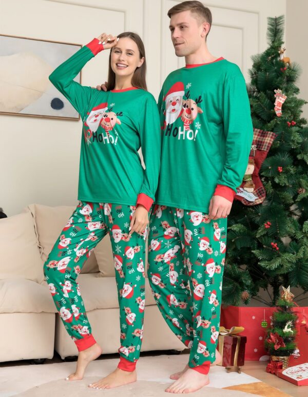 Zomaica Christmas Pajamas For Family Matching Family Christmas PJs Sets Santa Claus Printed Top Sleepwear - Image 4