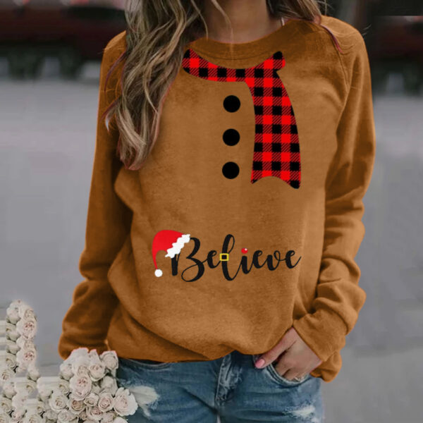 Zomaica Women's Fashion Christmas Pattern Printing Long Sleeve Crew Neck Sweater - Image 2
