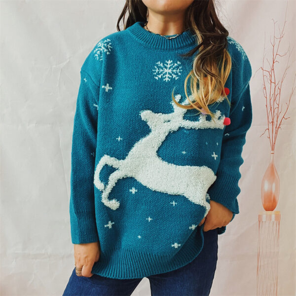 Zomaica Women's Deer Snowflake Jacquard Colorful Ball Christmas Sweater