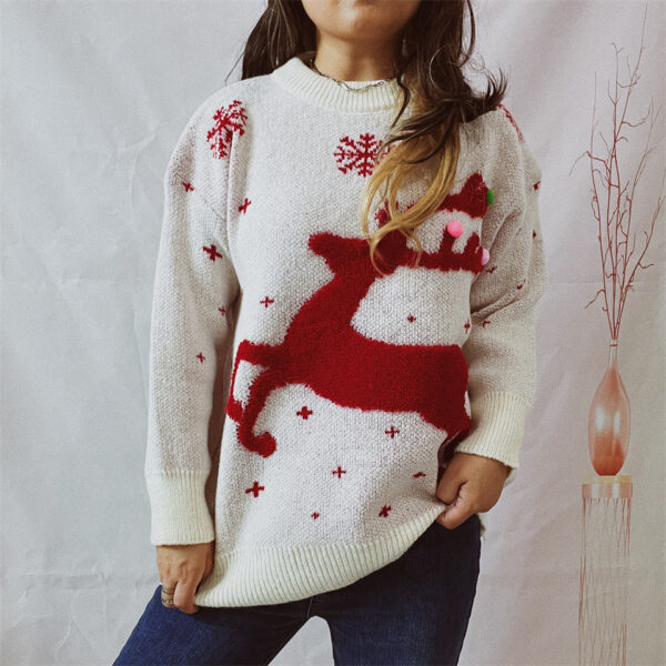 Zomaica Women's Deer Snowflake Jacquard Colorful Ball Christmas Sweater - Image 3