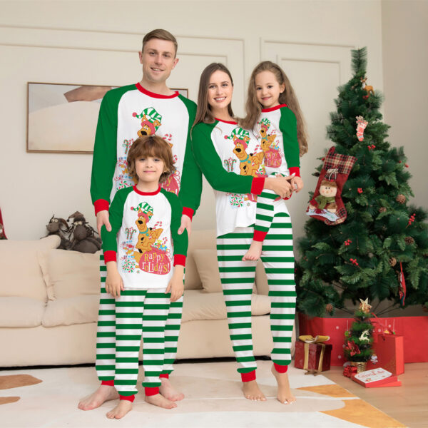 Zomaico Green Cartoon Striped Printed Long Sleeves Festival Homewear Pajamas