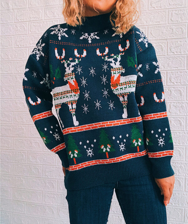 Zomaica Women's Fashion Christmas Theme Elk Snowflake Christmas Tree Knitted Sweater - Image 4