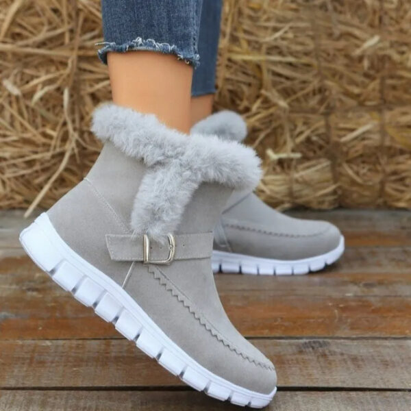 New Snow Boots Winter Warm Thickened Solid Color Plush Ankle Boots With Buckle Design Plus Velvet Flat Shoes For Women - Image 7