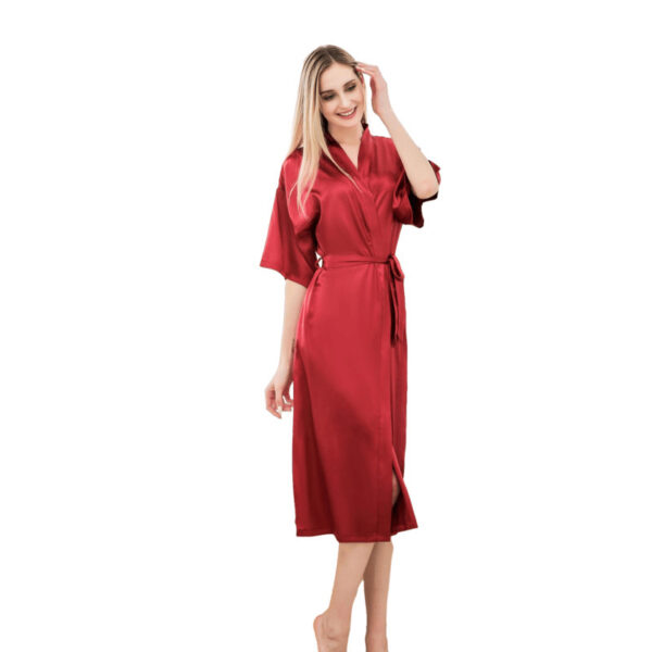 Satin Kimono Robes For Women Bride Long Robe Sleepwear - Image 3