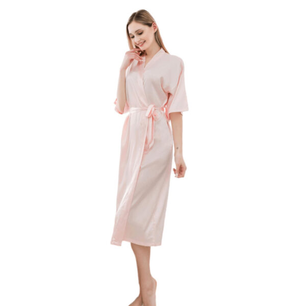 Satin Kimono Robes For Women Bride Long Robe Sleepwear - Image 2